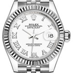 Ladies Datejust 28mm in Steel with Fluted Bezel on Jubilee Bracelet with White Roman Dial