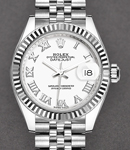 Ladies Datejust 28mm in Steel with Fluted Bezel on Jubilee Bracelet with White Roman Dial