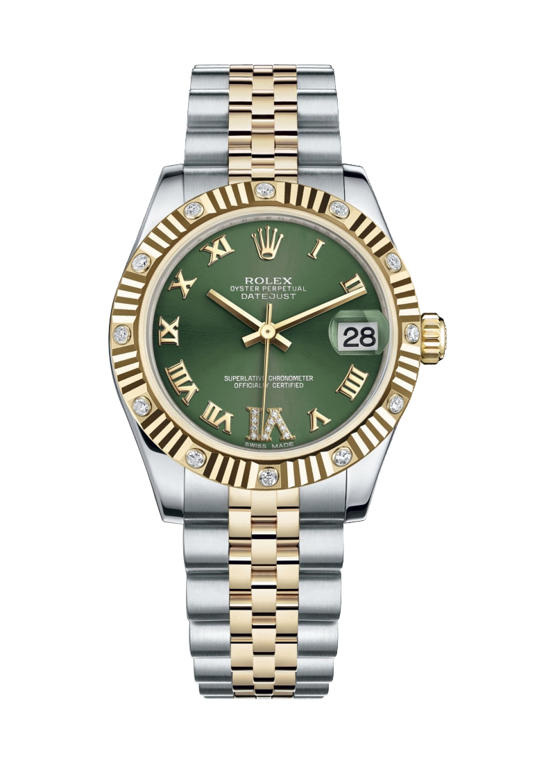 Pre-Owned Rolex Datejust Mid Size 31mm in Steel with Yellow Gold Fluted Diamond Bezel