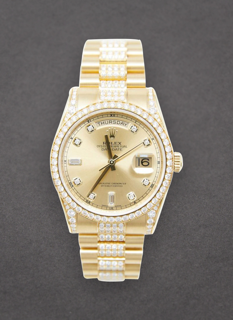 Pre-Owned Rolex Day-Date 36mm President in Yellow Gold with Diamond Bezel and Lugs