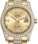Day-Date 36mm President in Yellow Gold with Diamond Bezel and Lugs on President Diamond Bracelet with Champagne Diamond Dial