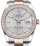 Datejust 36mm in Steel with Rose Gold Diamond Bezel on Oyster Bracelet with Silver Fluted Motif Dial