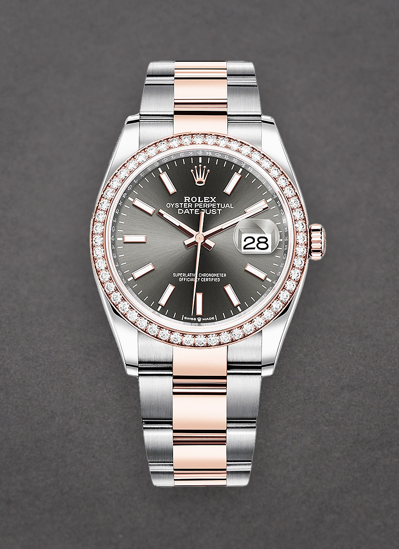 Pre-Owned Rolex Datejust 36mm in Steel with Rose Gold Diamond Bezel