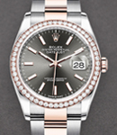 Datejust 36mm in Steel with Rose Gold Diamond Bezel on Oyster Bracelet with Rhodium Index Dial