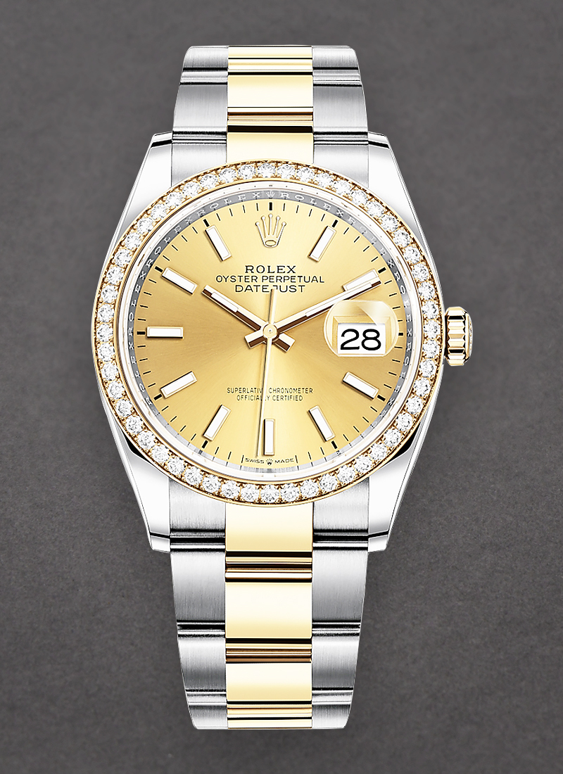 Pre-Owned Rolex Datejust 36mm in Steel with Yellow Gold Diamond Bezel