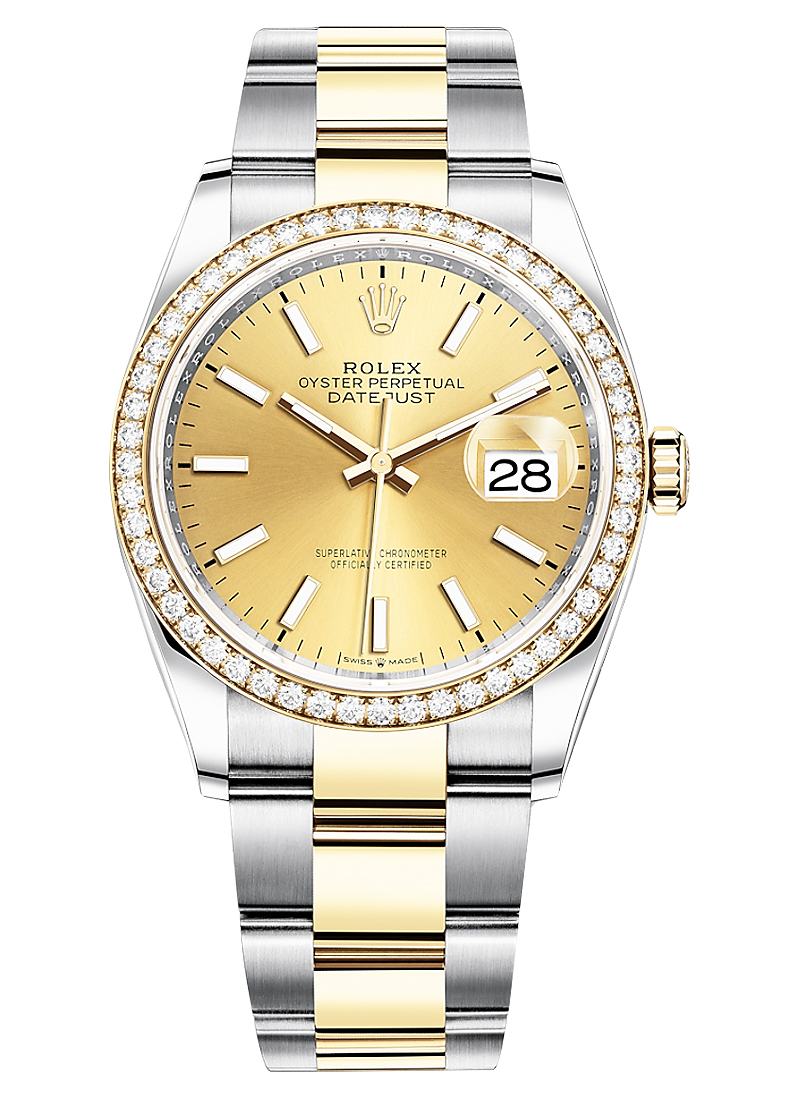 Pre-Owned Rolex Datejust 36mm in Steel with Yellow Gold Diamond Bezel