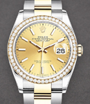 Datejust 36mm in Steel with Yellow Gold Diamond Bezel on Oyster Bracelet with Champagne Stick Dial