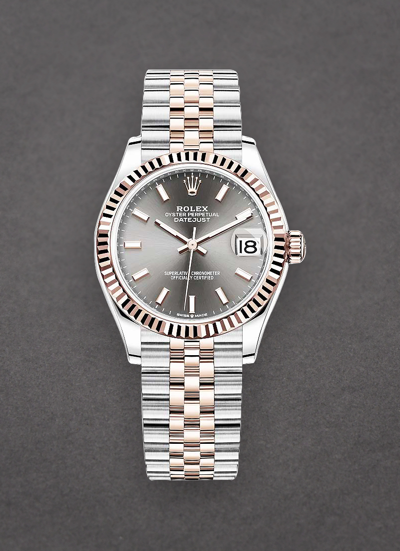 Pre-Owned Rolex Mid Size 31mm Datejust in Steel with Rose Gold Fluted Bezel