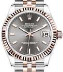 Mid Size 31mm Datejust in Steel with Rose Gold Fluted Bezel on Jubilee Bracelet with Rhodium Stick Dial
