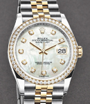 Datejust 36mm in Steel with Yellow Gold Diamond Bezel on Jubilee Bracelet with MOP Diamond Dial