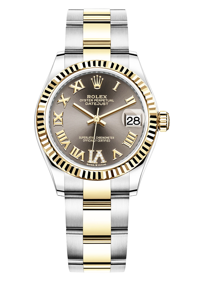 Pre-Owned Rolex Mid Size Datejust 31mm in Steel with Yellow Gold Fluted Bezel