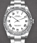 Oyster Perpetual No Date 36mm  in Steel with Fluted Bezel on Oyster Bracelet with White Roman & Diamond Dial