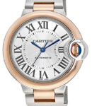 Ballon Bleu Ladies 33mm Automatic in Steel with Rose Gold Bezel on Steel and Rose Gold Bracelet with Silver Guilloche Roman Dial