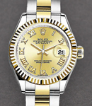 Datejust 26mm in Steel with Yellow Gold Fluted Bezel on Oyster Bracelet with Champagne Roman Dial