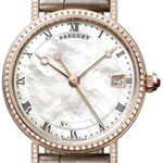 Classique Dame in Rose Gold with Diamond Bezel on Brown Alligator Leather Strap with MOP Dial