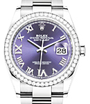 Datejust 36mm in Steel with Diamond Bezel on Oyster Bracelet with Aubergine Roman Dial - Diamonds on 6 & 9