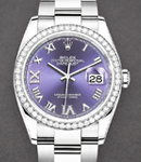 Datejust 36mm in Steel with Diamond Bezel on Oyster Bracelet with Aubergine Roman Dial - Diamonds on 6 & 9