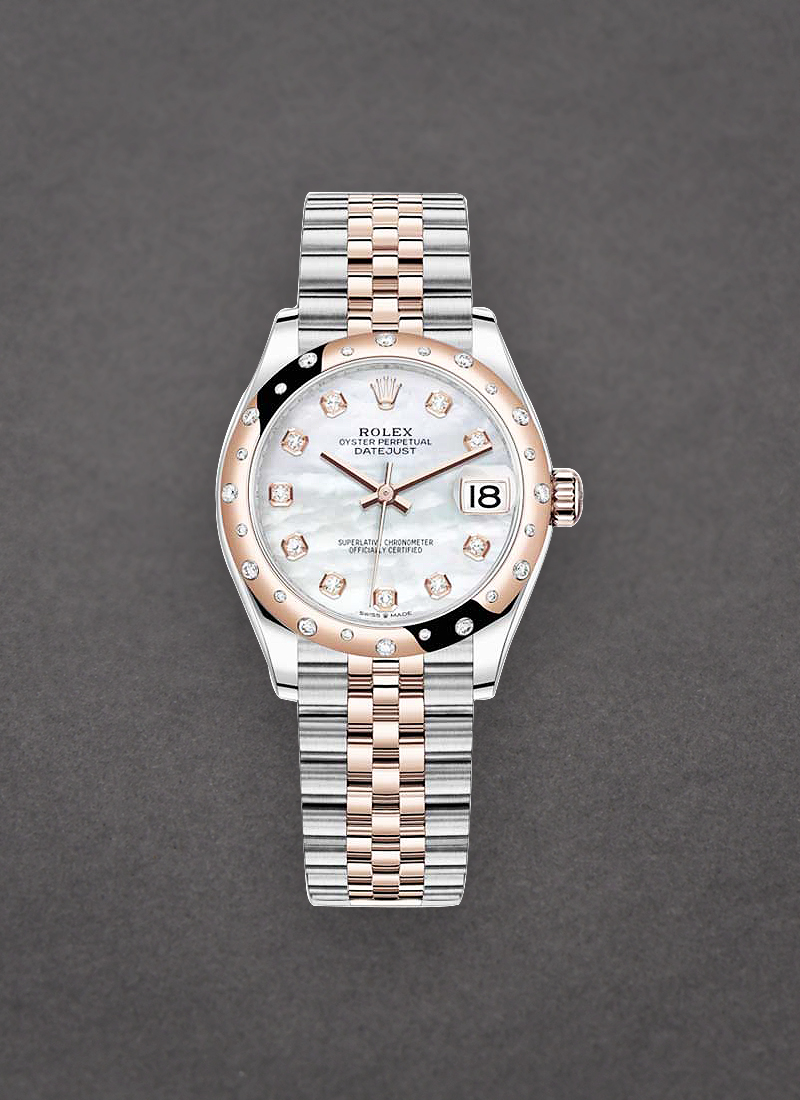 Pre-Owned Rolex Mid Size Datejust 31mm in Steel with Rose Gold 24 Diamond Bezel