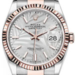 Datejust in Steel with Rose Gold Fluted Bezel on Oyster Bracelet with Silver Palm Motif Dial
