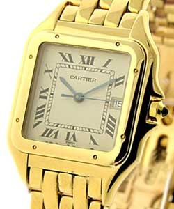 Panthere Large Size in Yellow Gold on Yellow Gold Bracelet with Off White Dial