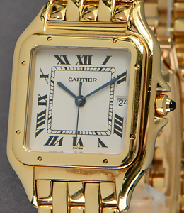 Panthere Large Size in Yellow Gold on Yellow Gold Bracelet with Off White Dial