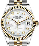 Mid Size Datejust 31mm in Steel with Yellow Gold Fluted Bezel on Jubilee Bracelet with MOP Diamond Dial