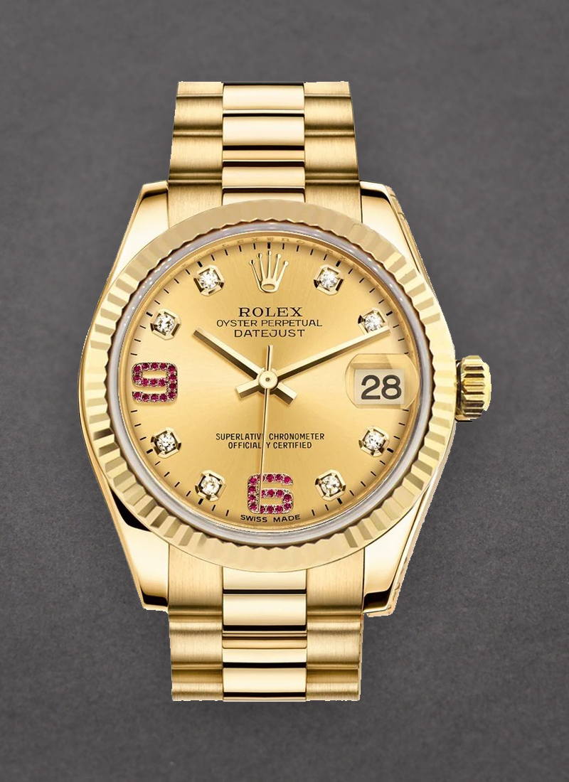 Pre-Owned Rolex Midsize President 31mm in Yellow Gold with Fluted Bezel