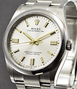 Oyster Perpetual No Date 36mm in Steel with Smooth Bezel on Oyster Bracelet with Silver Index Dial
