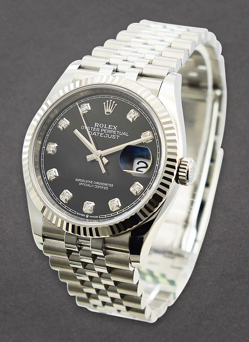 Pre-Owned Rolex Datejust 36mm in Steel with White Gold Fluted Bezel