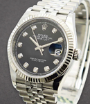 Datejust 36mm in Steel with White Gold Fluted Bezel on Jubilee Bracelet with Black Diamond Dial