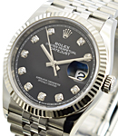 Datejust 36mm in Steel with White Gold Fluted Bezel on Jubilee Bracelet with Black Diamond Dial