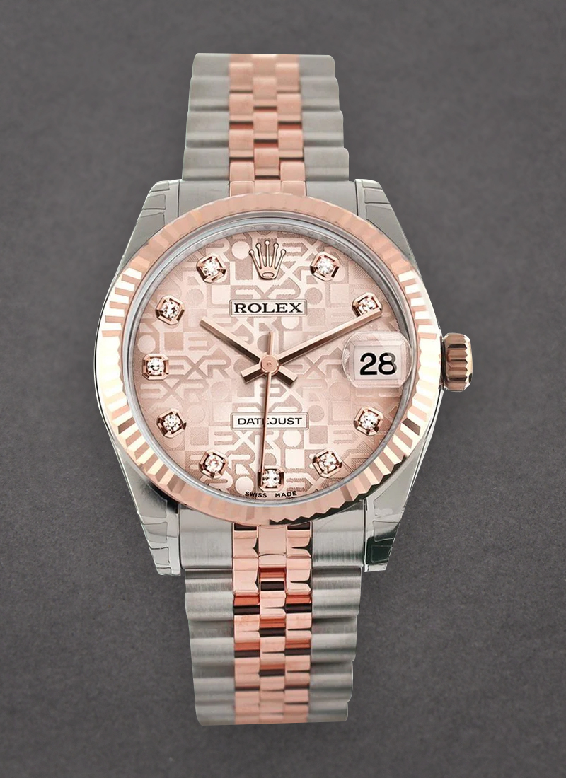 Pre-Owned Rolex Mid Size Datejust in Steel with Rose Gold Fluted Bezel