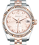 Mid Size Datejust in Steel with Rose Gold Fluted Bezel on Jubilee Bracelet with Pink Jubilee Diamond Dial