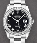 Datejust 36mm in Steel with Diamond Bezel on Oyster Bracelet with Black Roman Dial