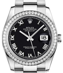 Datejust 36mm in Steel with Diamond Bezel on Oyster Bracelet with Black Roman Dial