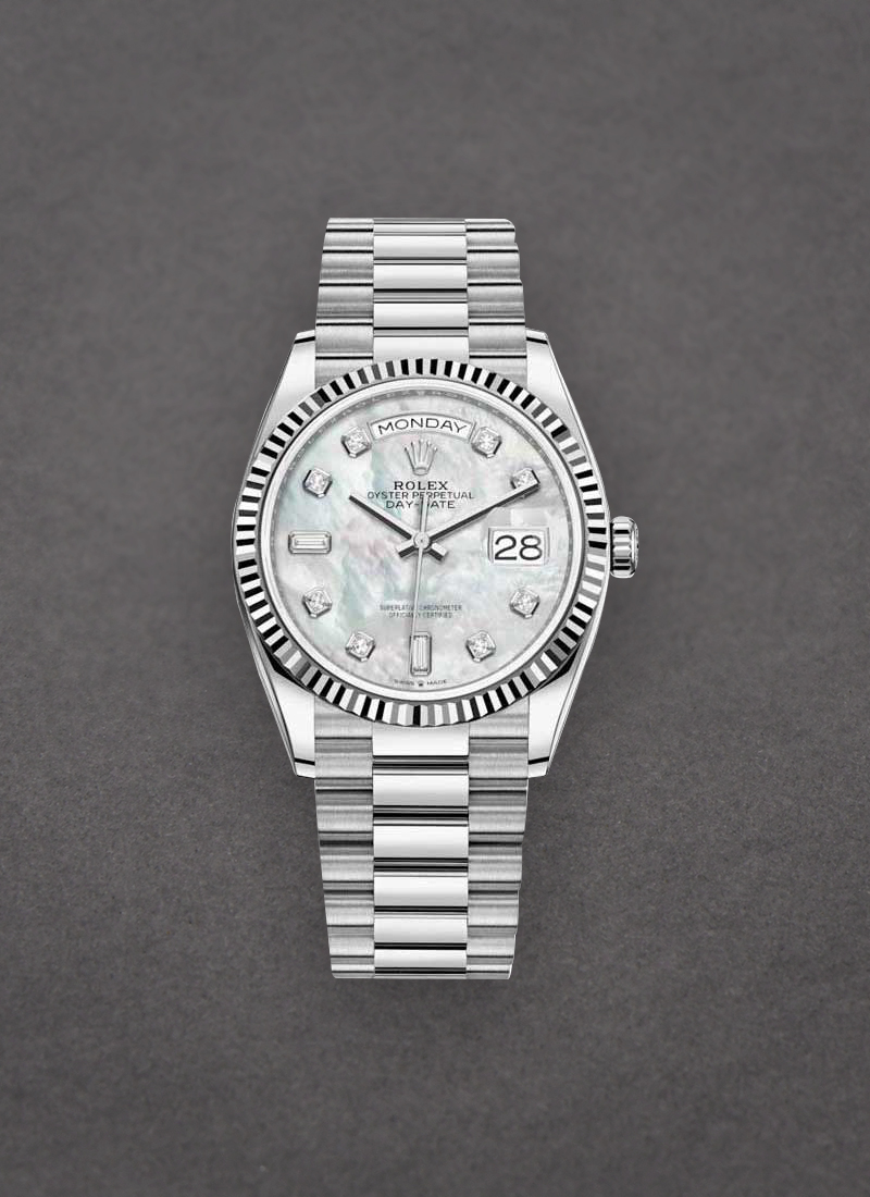 Pre-Owned Rolex President 36mm Day Date in White Gold with Fluted Bezel