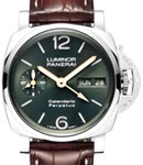 PAM 715 - Luminor Perpetual Calendar in Platinum on Brown Crocodile Leather Strap with Green Dial
