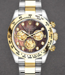 Daytona 40mm in Steel with Yellow Gold Bezel on Oyster Bracelet with Black MOP Diamond Dial