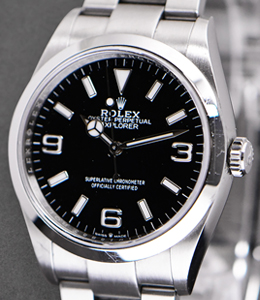 Explorer I 36mm in Steel with Smooth Bezel on Oyster Bracelet with Black Dial - Arabic Numerals at 3, 6, 9