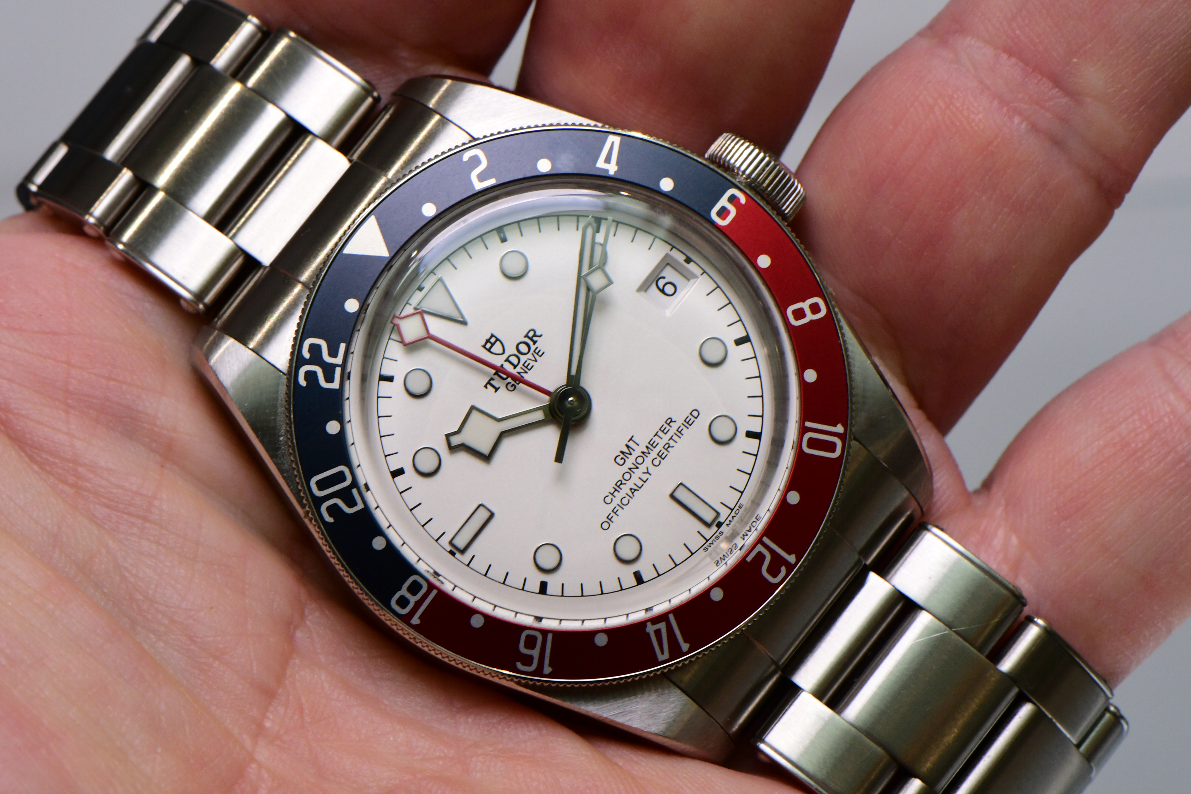 Tudor Heritage Black Bay GMT in Steel with Pepsi Bezel on Steel Bracelet with White Dial
