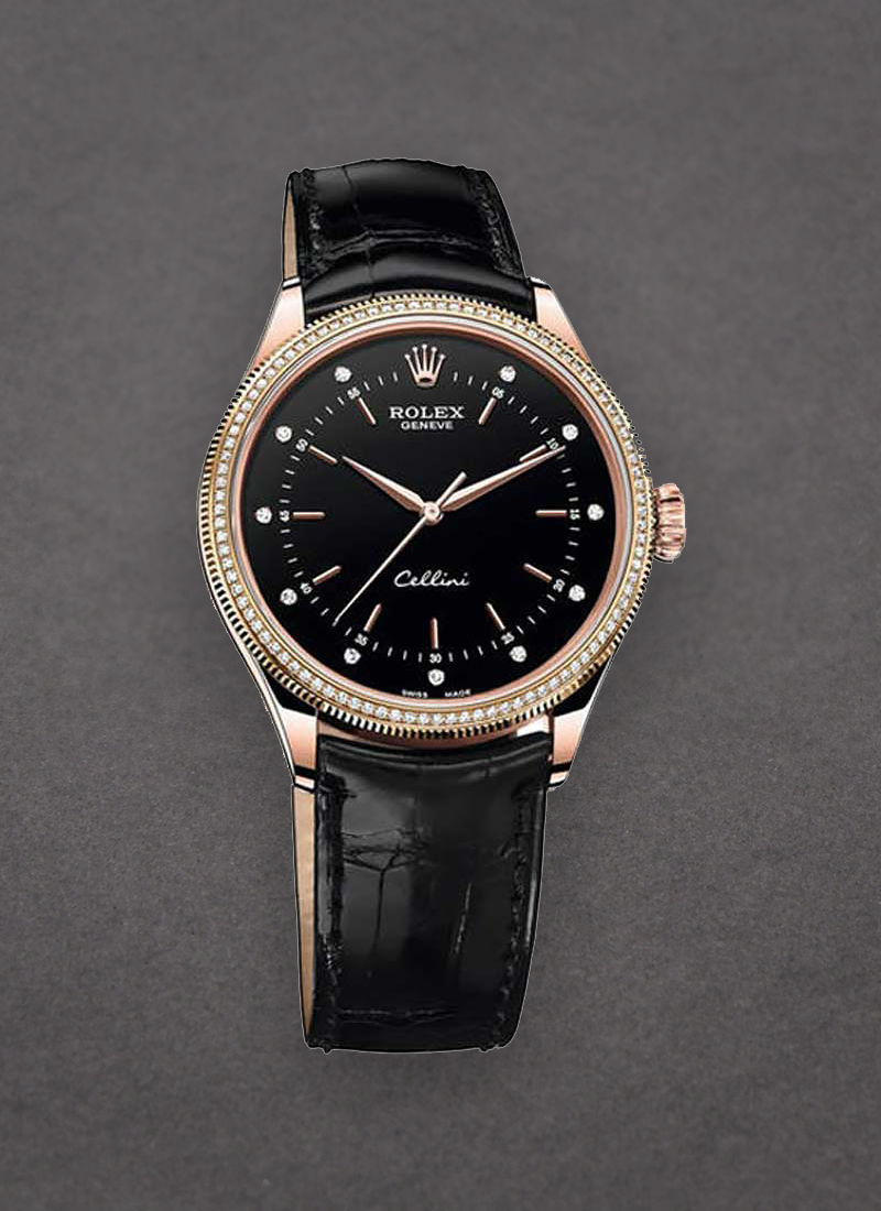 Pre-Owned Rolex Cellini 39mm in Rose Gold with Diamond Bezel