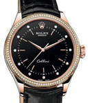 Cellini 39mm in Rose Gold with Diamond Bezel on Black Crocodile Leather Strap with Black Stick and Diamond Dial