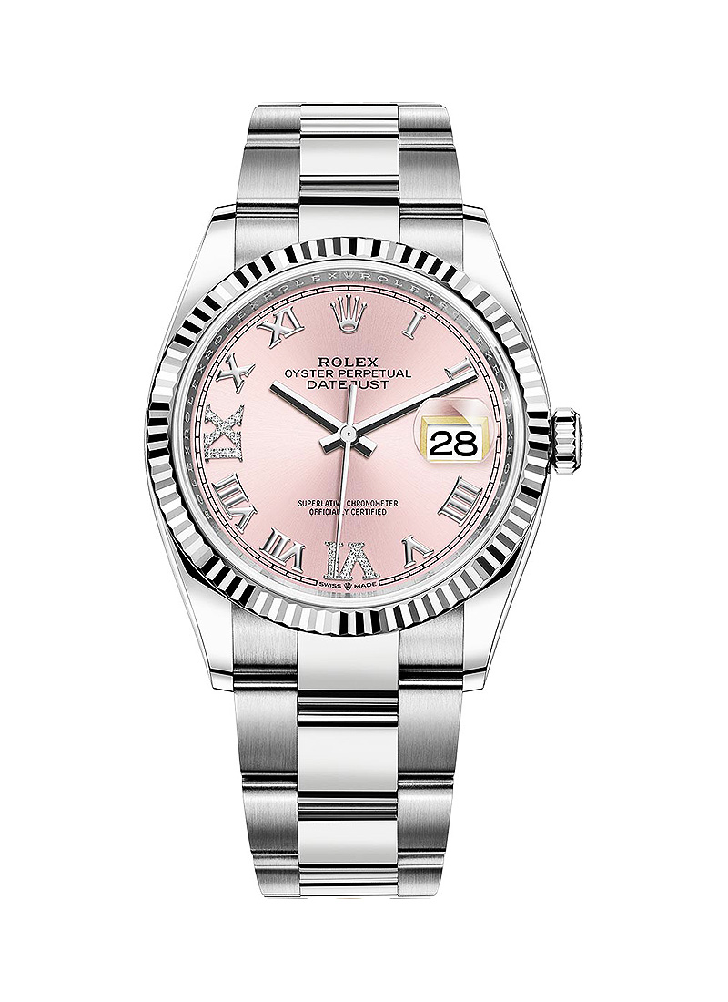Pre-Owned Rolex Datejust 36mm in Steel with White Gold Fluted Bezel