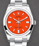 Oyster Perpetual No Date 36mm in Steel with Smooth Bezel on Oyster Bracelet with Red Index Dial