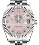 Lady's Datejust in Steel with White Gold Fluted Bezel on Steel Jubilee Bracelet with Pink MOP Diamond Dial