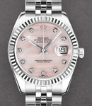 Lady's Datejust in Steel with White Gold Fluted Bezel on Steel Jubilee Bracelet with Pink MOP Diamond Dial