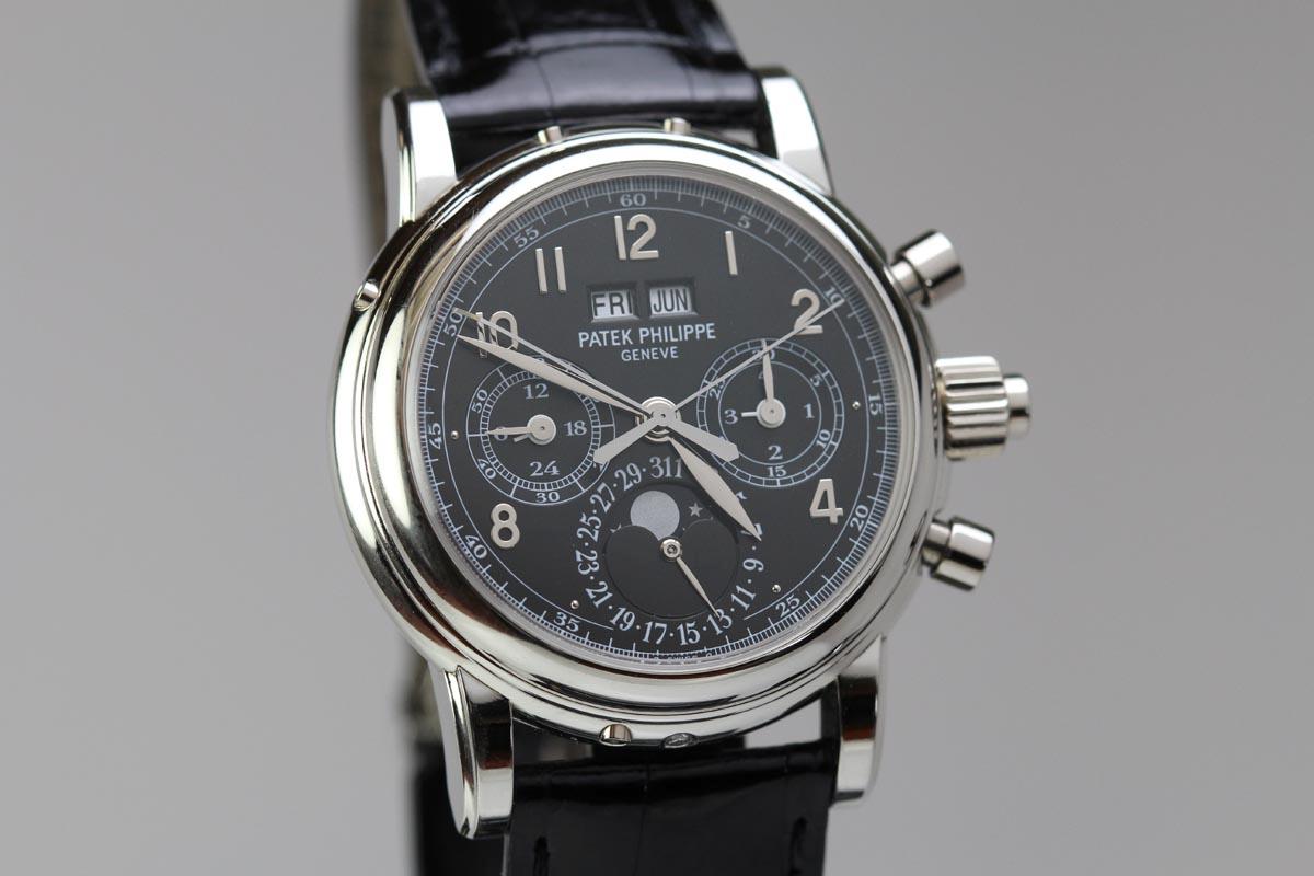 Grand Complications Split Second Chrono 5004P Platinum on Leather Strap with Black Arabic Dial