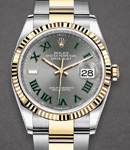 Datejust 36mm in Steel with Yellow Gold Fluted Bezel on Oyster Bracelet with Wimbledon Dial