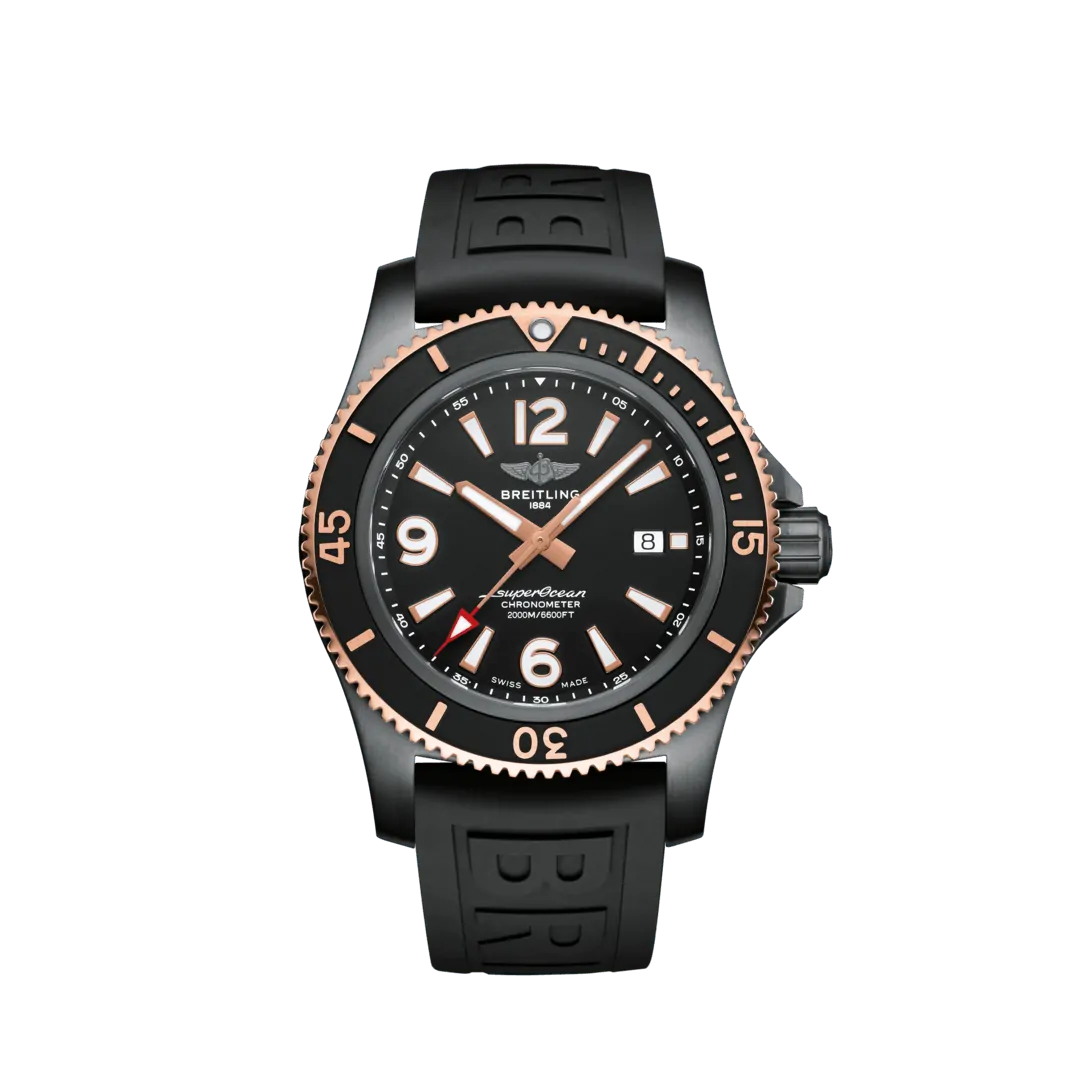 Superocean Heritage 46mm in DLC-Coated Stainless Steel & 18k Red Gold - Black on Black Rubber Strap with Black Dial