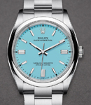 Oyster Perpetual No Date 36mm in Steel with Smooth Bezel on Oyster Bracelet with Turquoise Blue Dial